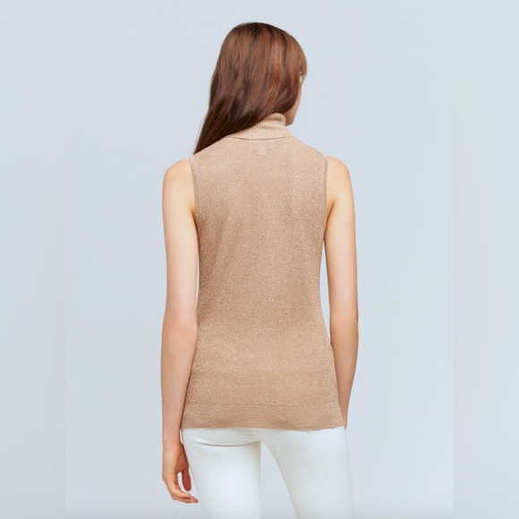 REVOLVE L’Agence XS Sabrina Sleeveless Turtleneck Top Knit Blouse Gold Biscotti - Picture 2 of 11